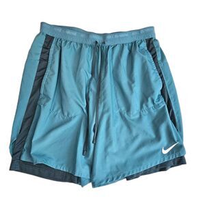 Nike Green & Gray Dri Fit Running Shorts Layered w Drawstring Waist sz L
